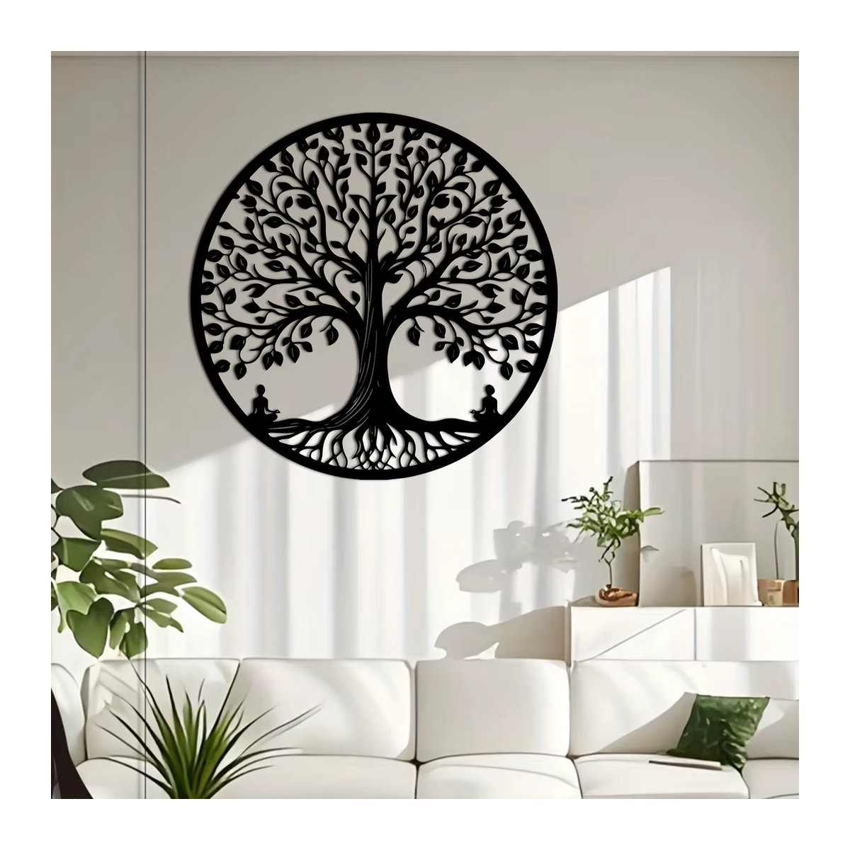 Naturbaum Retro Eisenbaum des Lebens Wandkunst aus Metall in Schwarz, runde lasergeschnittene Linienkunst für deine Wanddekoration - Bild 5