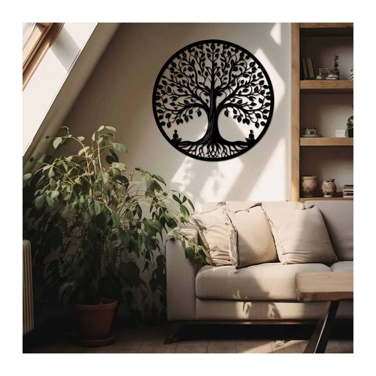 Naturbaum Retro Eisenbaum des Lebens Wandkunst aus Metall in Schwarz, runde lasergeschnittene Linienkunst für deine Wanddekoration - Bild 6