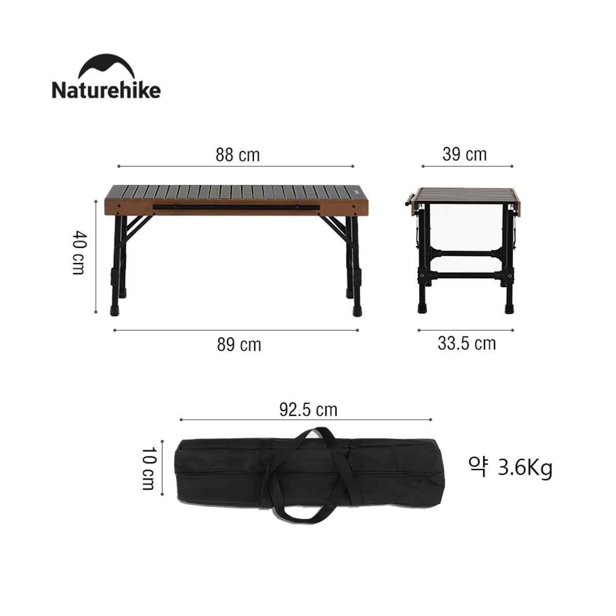 Naturehike IGT Campingtisch aus Holz in Schwarz, tragbarer Klapptisch für Outdoor, Picknick und Grillen - Bild 4