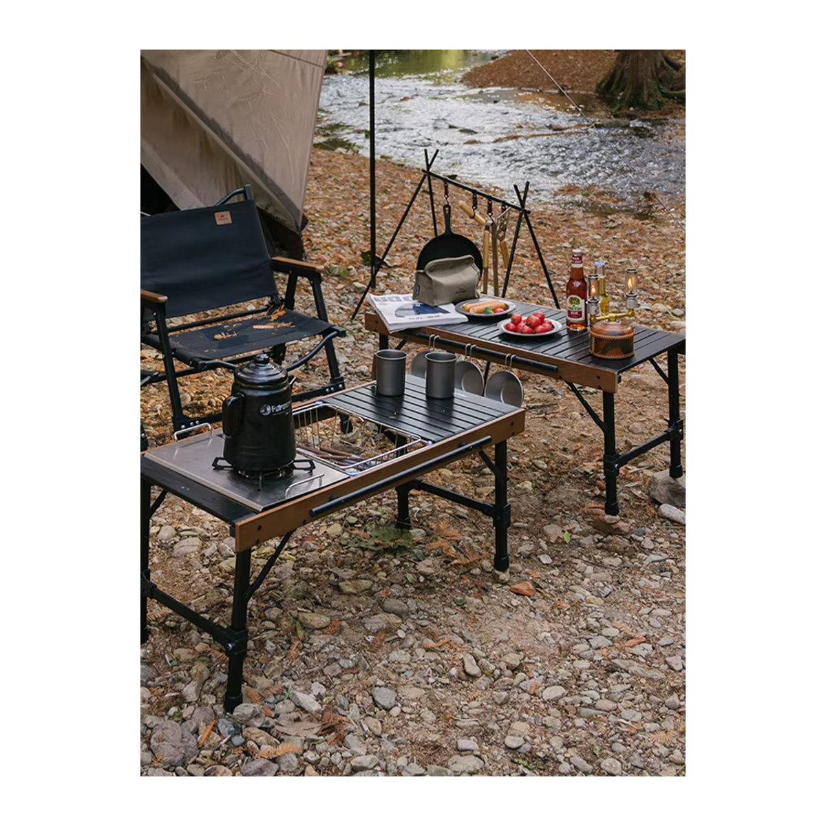Naturehike IGT Campingtisch aus Holz in Schwarz, tragbarer Klapptisch für Outdoor, Picknick und Grillen - Bild 7