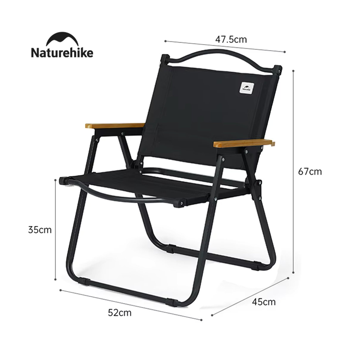 Naturehike Kermit Campingstuhl faltbar für Erwachsene in Schwarz mit Holz- und Metallelementen - Bild 5