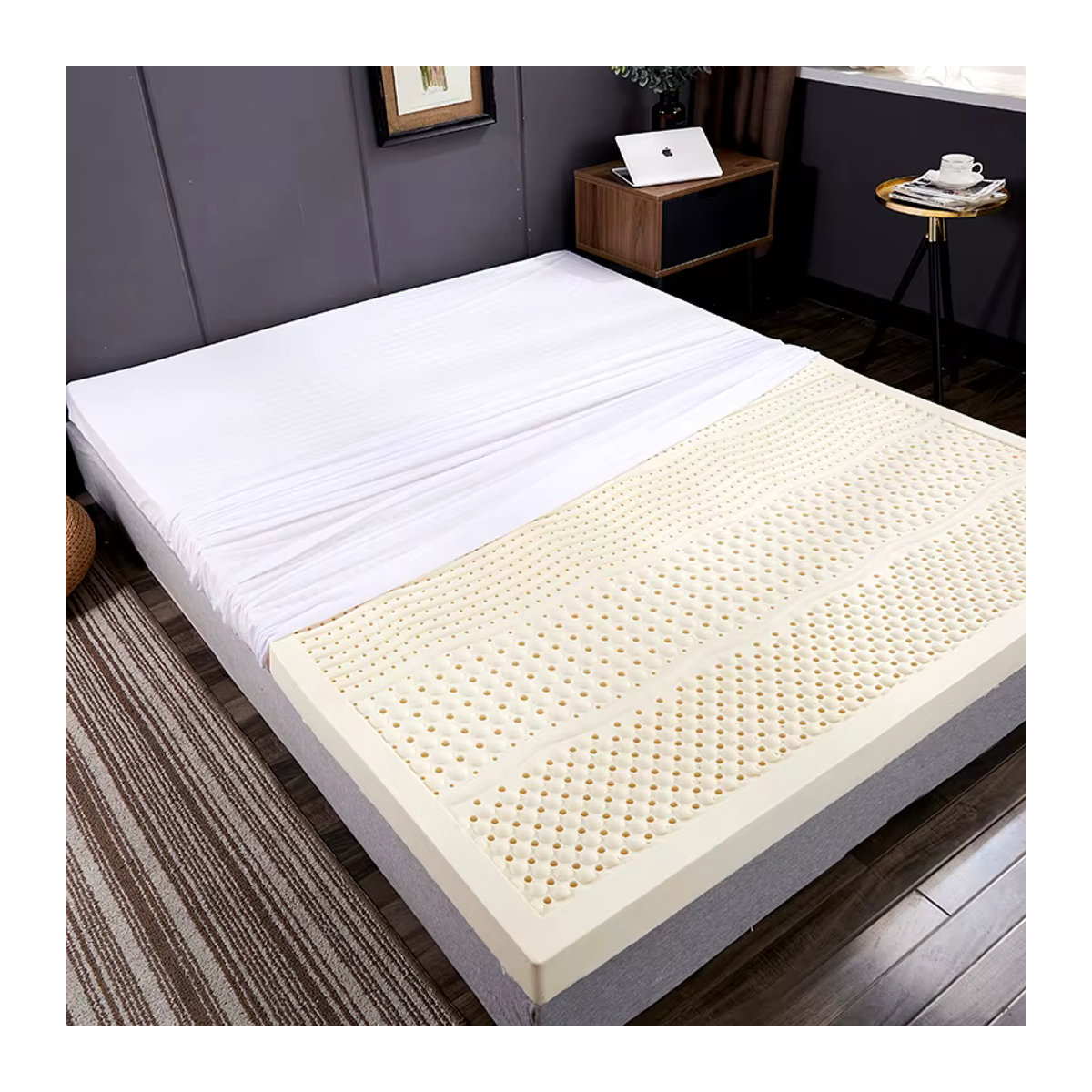 Natürliche 100% Latex Matratze aus Thailand mit Bezug in Beige und Cream, B/T/H: 200 x 80 x 80 cm - Bild 3