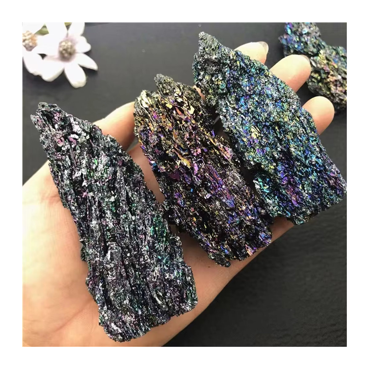 Natürliche bunte Siliziumkarbid und Quarz Kristall Dekosteine in Schwarz und Multicolor als Mineralprobe für Sammler - Bild 4