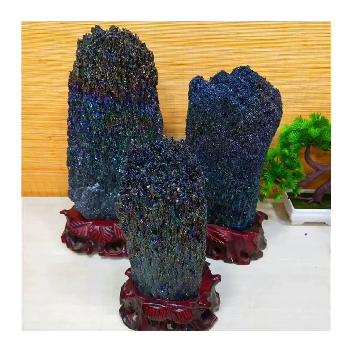 Natürliche bunte Siliziumkarbid und Quarz Kristall Dekosteine in Schwarz und Multicolor als Mineralprobe für Sammler - Bild 5