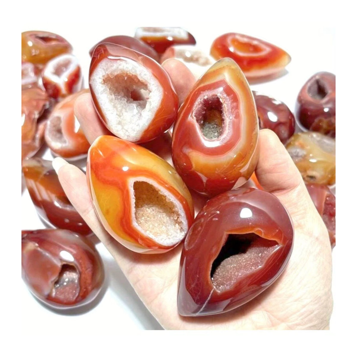 Natürliche Karneol Druzy Geode in Ei-Form aus Bergkristall für spirituelle Energie und Gleichgewicht - Bild 3