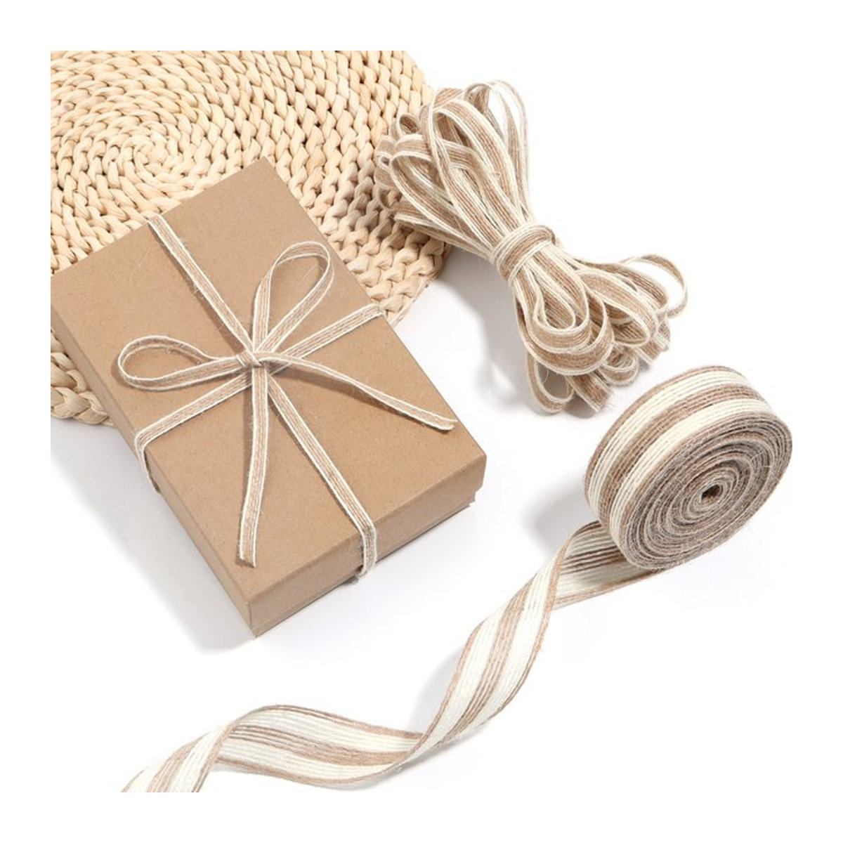 Natürliches Juteseil in Beige mit weißem Rand für DIY-Geschenkverpackungen und Dekorationen - Bild 1