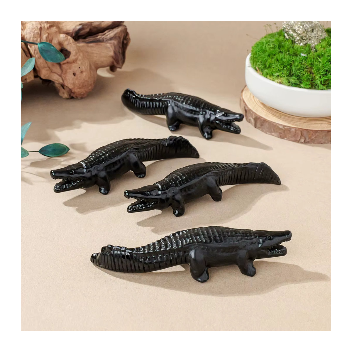 Natürliches Obsidian Krokodil Ornament in Schwarz als kreative Feng Shui Dekoration für deinen Schreibtisch - Bild 4