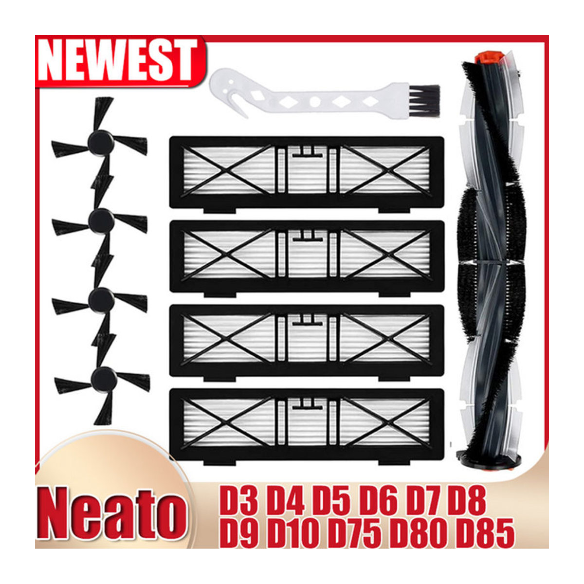 Neato Ersatzteil-Set mit Hauptbürste, Seitenbürsten und Filter in Schwarz für Botvac D-Serie D3 D4 D5 D6 D7 D8 D9 D10 D75 D80 Roboterstaubsauger - Bild 1