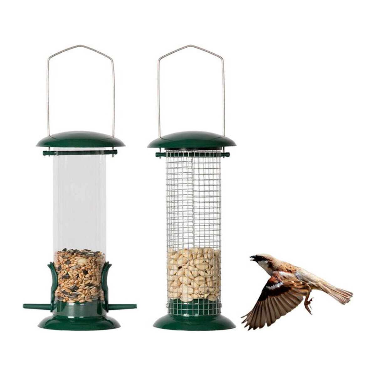 needs&wants 2er Set Vogelfutterspender zum Aufhängen aus Edelstahl und Kunststoff in Grün - Bild 1