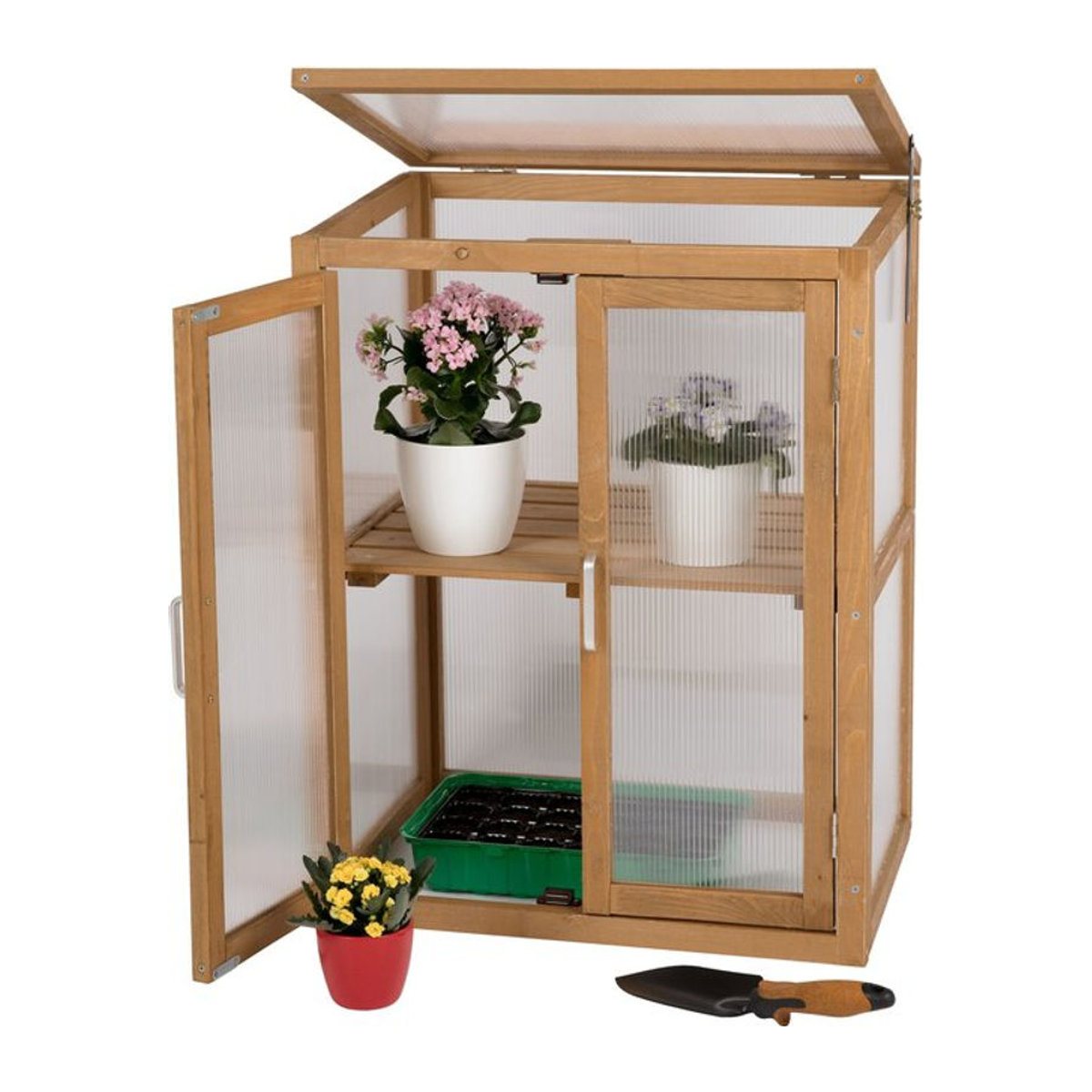 needs&wants Mini Gewächshaus aus Holz und Polycarbonat in Braun/Natur, winterfestes Treibhaus für Balkon, Garten und Indoor, B/T/H: 56 x 43 x 76 cm - Bild 1