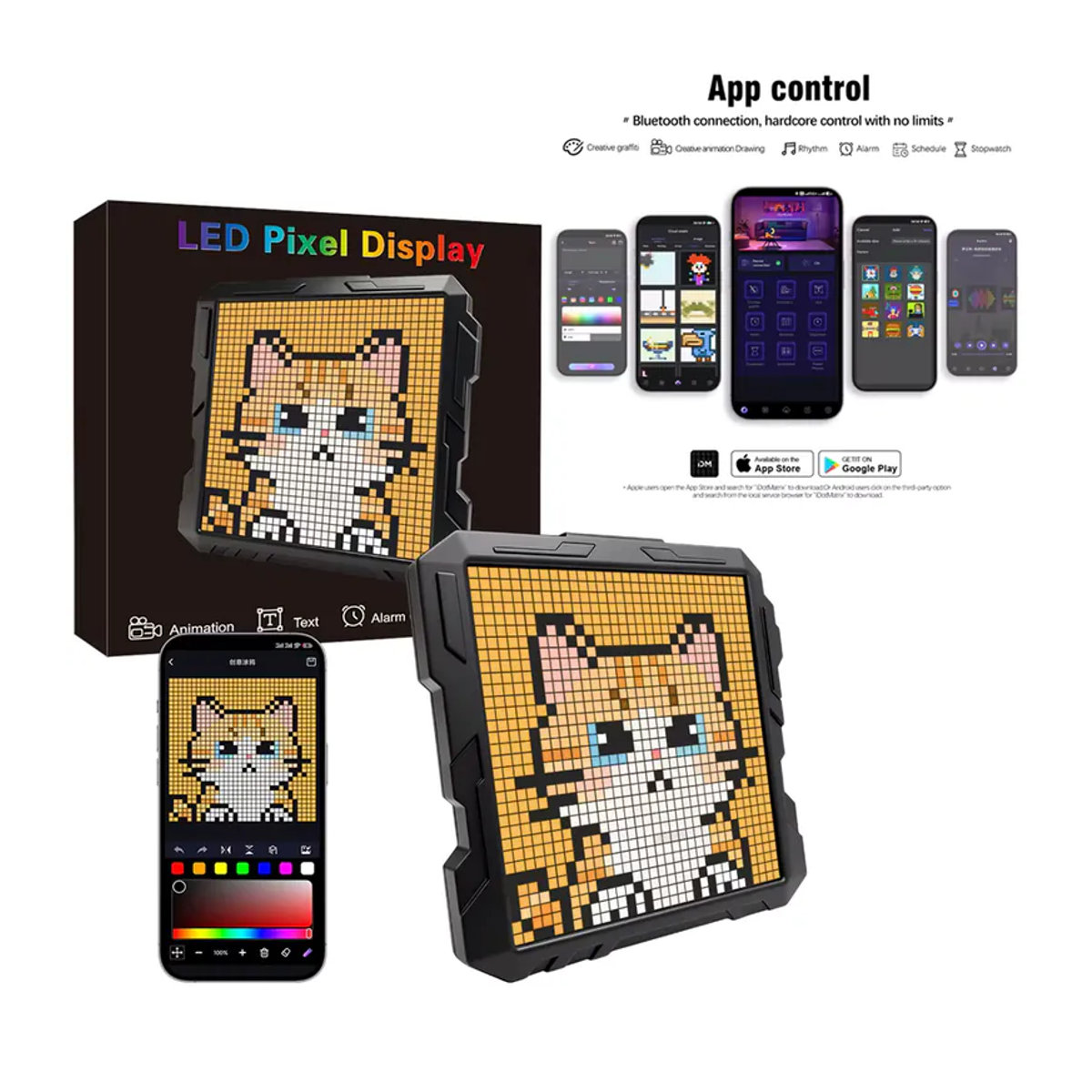 NEIMZ LED-Matrix-Pixel-Bildschirm-Wecker mit Bluetooth und Mecha-Rahmen, DIY-Graffiti-Animations-Kunstdisplay in Schwarz - Bild 3