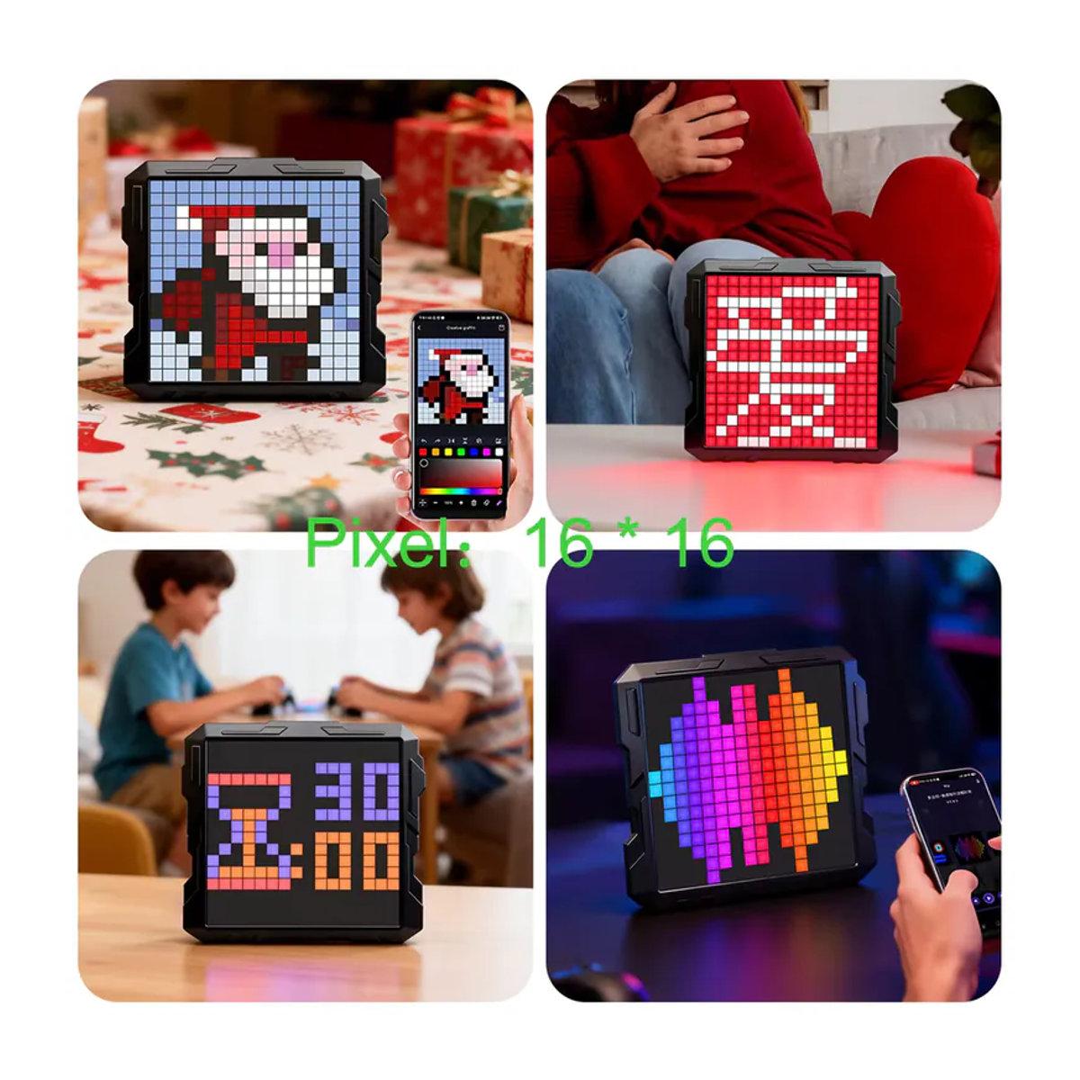 NEIMZ LED-Matrix-Pixel-Bildschirm-Wecker mit Bluetooth und Mecha-Rahmen, DIY-Graffiti-Animations-Kunstdisplay in Schwarz - Bild 5