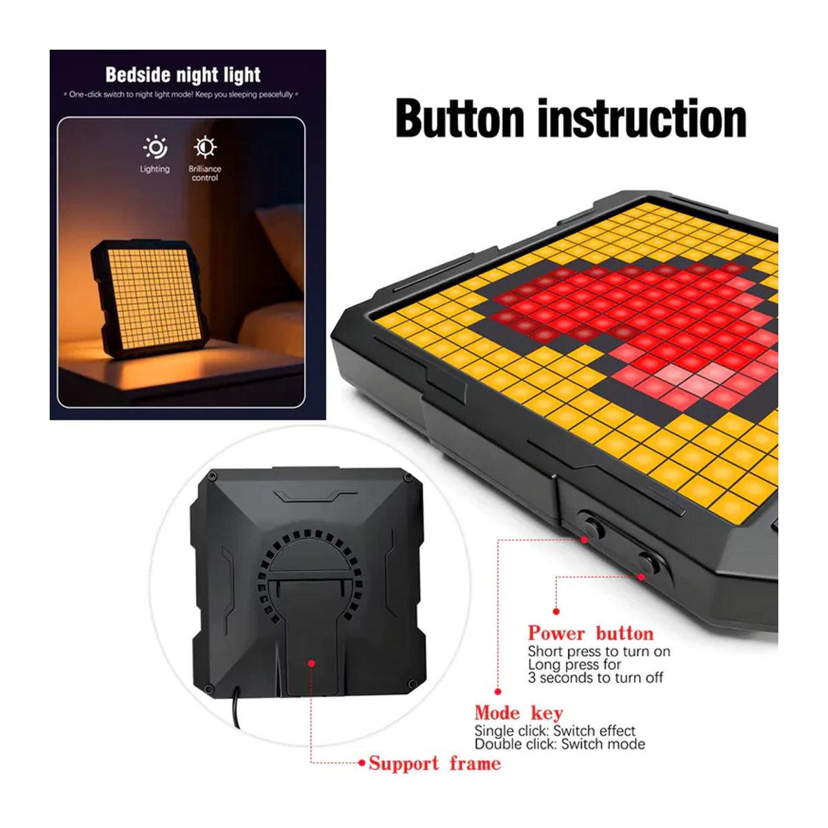 NEIMZ LED-Matrix-Pixel-Bildschirm-Wecker mit Bluetooth und Mecha-Rahmen, DIY-Graffiti-Animations-Kunstdisplay in Schwarz - Bild 6