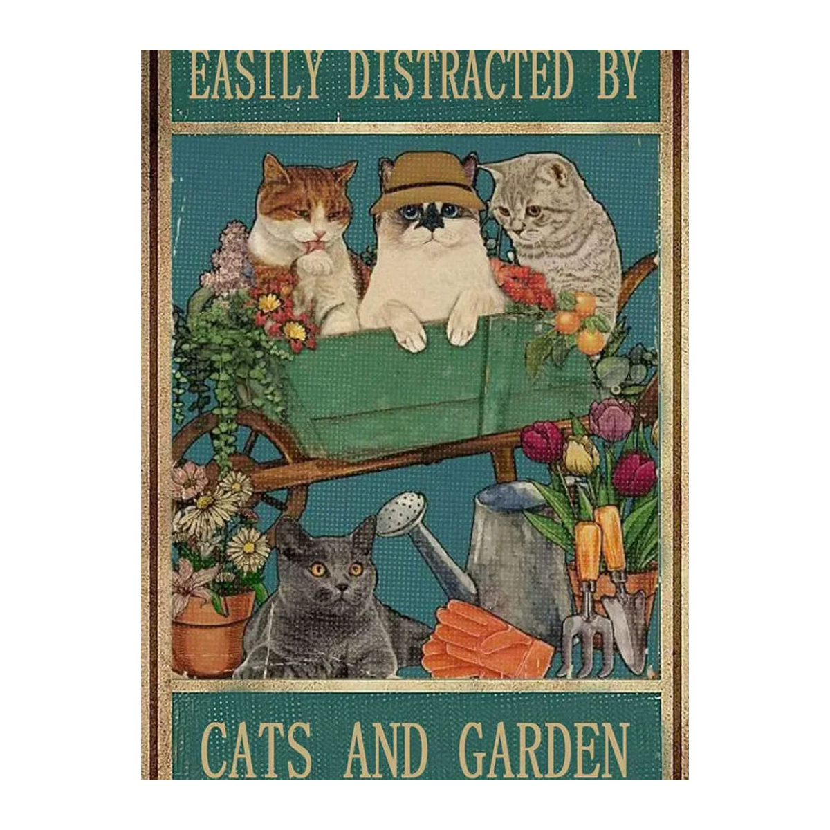 NENAWOS Distracted by Cats and Garden Retro-Metallblechschild, Vintage Aluminium-Wandschild für die Dekoration, mehrfarbig, rechteckig - Bild 2