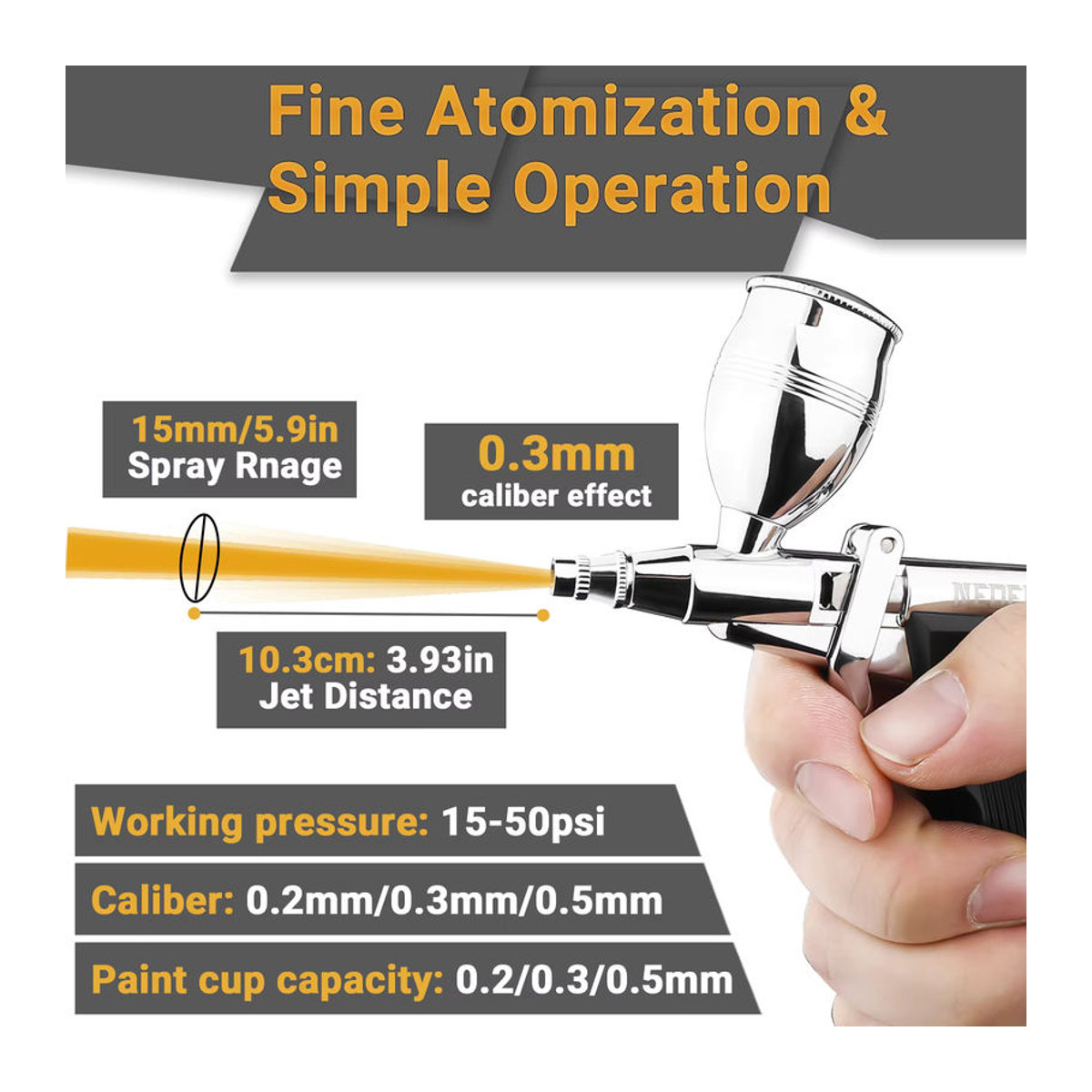 NEOECO Airbrush Set Dual Action Schwerkraft-Spritzpistole in Silber aus Metall mit 0,2/0,3/0,5mm Düsen für Modellbau und Handwerk - Bild 5