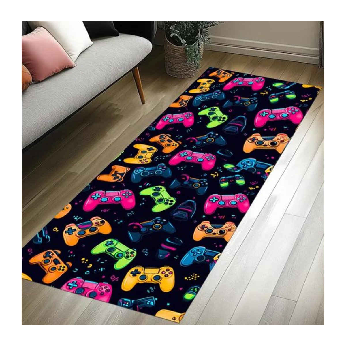 Neon Gamer Läufer Teppich Multicolor, Waschbar und Rutschfest, B/T: 40 x 120 cm - Bild 1