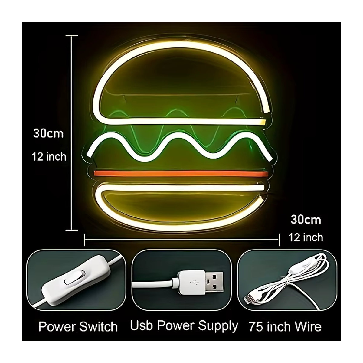 Neon-Hamburger Ornament als dekorative Cheeseburger-Lampe in Colorful für Restaurant und Shop-Dekoration - Bild 3