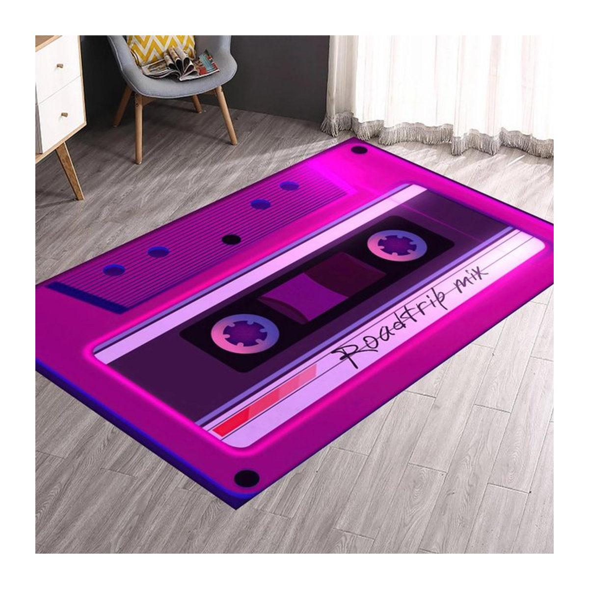 Neon Kassettenrekorder Teppich im Retro Design für dein Musikzimmer, B/B/H: 40 x 60 cm - Bild 1