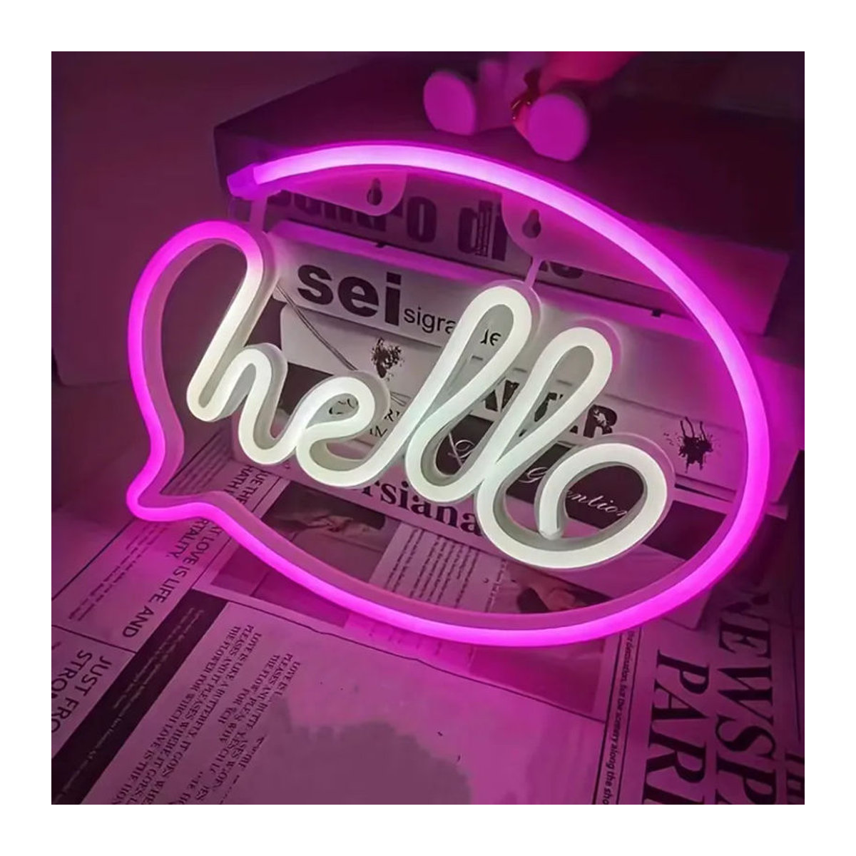 Neon LED Licht Hallo Design in Rosa für Wohnzimmer, Hochzeit, Restaurant oder Bar, USB oder Batterie betrieben - Bild 4