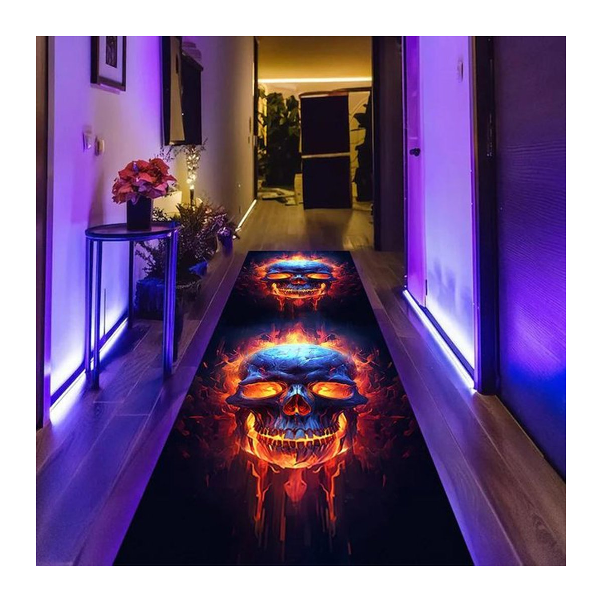 Neon Totenkopf Läufer Teppich in Bunt für Flur und Küche, B/L: 40 x 120 cm - Bild 1