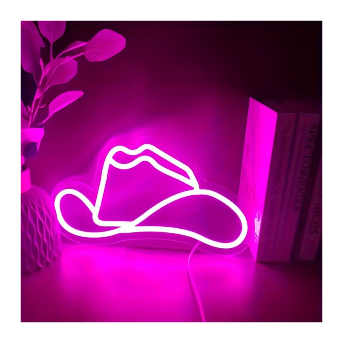 Neonlicht Cowboyhut Pink Handgefertigte Wandkunst für Bierbar, Hotel und Cafe - Bild 2