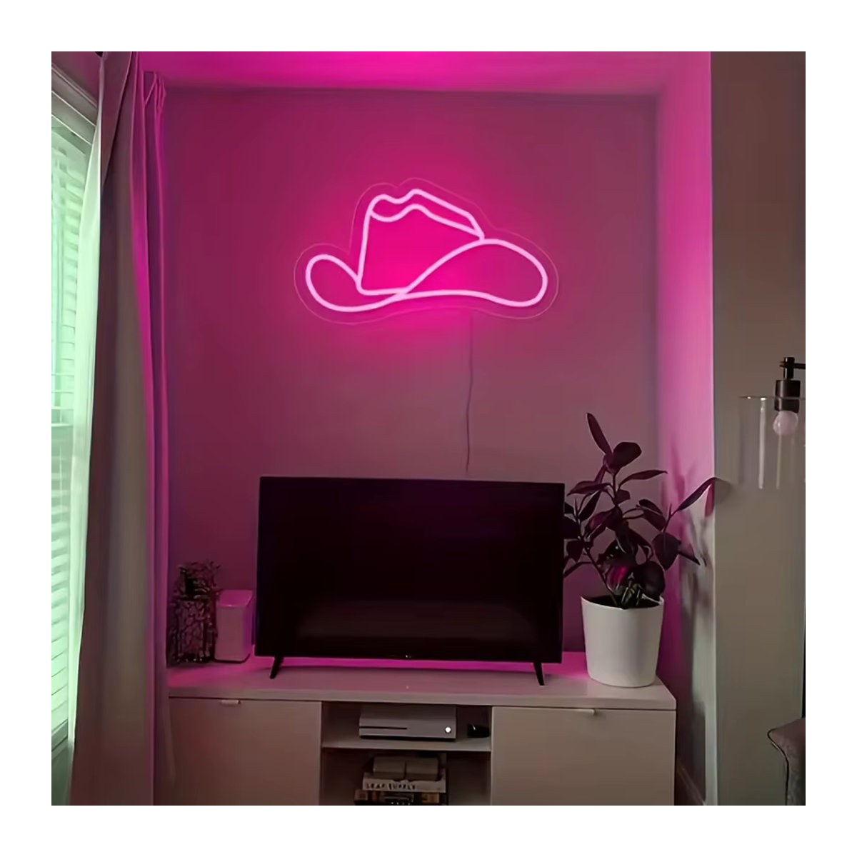 Neonlicht Cowboyhut Pink Handgefertigte Wandkunst für Bierbar, Hotel und Cafe - Bild 3