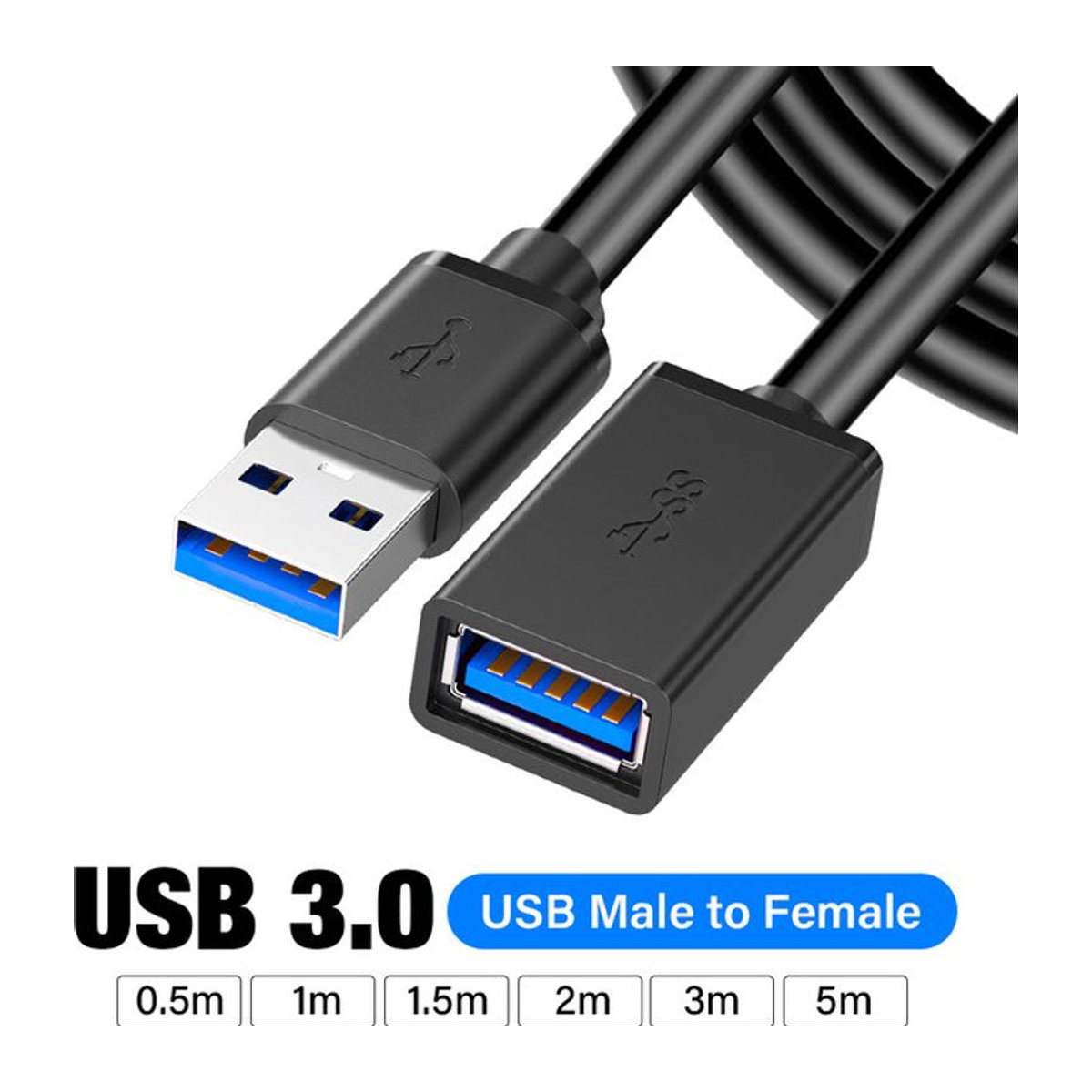 Nephy USB 3.0 Verlängerungskabel Datenkabel Schwarz 0,5 m bis 5 m - Bild 1