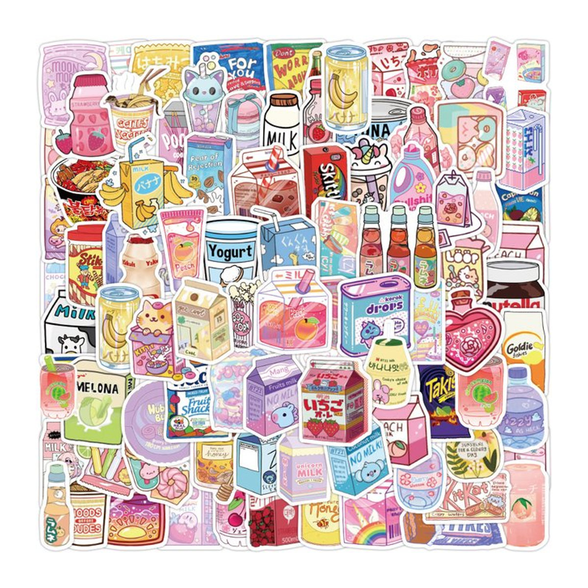Nette Cartoon Snack und Getränke Aufkleber Rosa Graffiti DIY Deko für Wasserflaschen, Kühlschrank und Telefon, 10 Stück - Bild 1