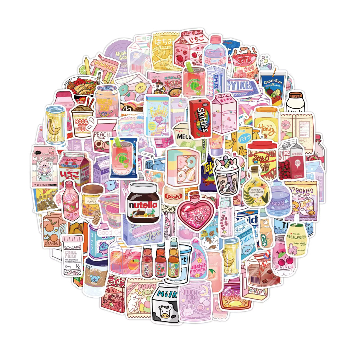 Nette Cartoon Snack und Getränke Aufkleber Rosa Graffiti DIY Deko für Wasserflaschen, Kühlschrank und Telefon, 10 Stück - Bild 2