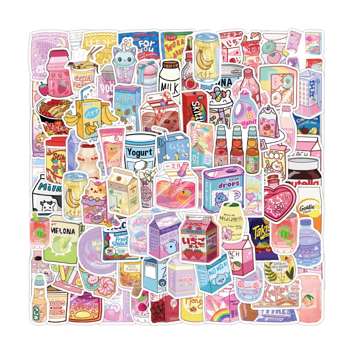 Nette Cartoon Snack und Getränke Aufkleber Rosa Graffiti DIY Deko für Wasserflaschen, Kühlschrank und Telefon, 10 Stück - Bild 5