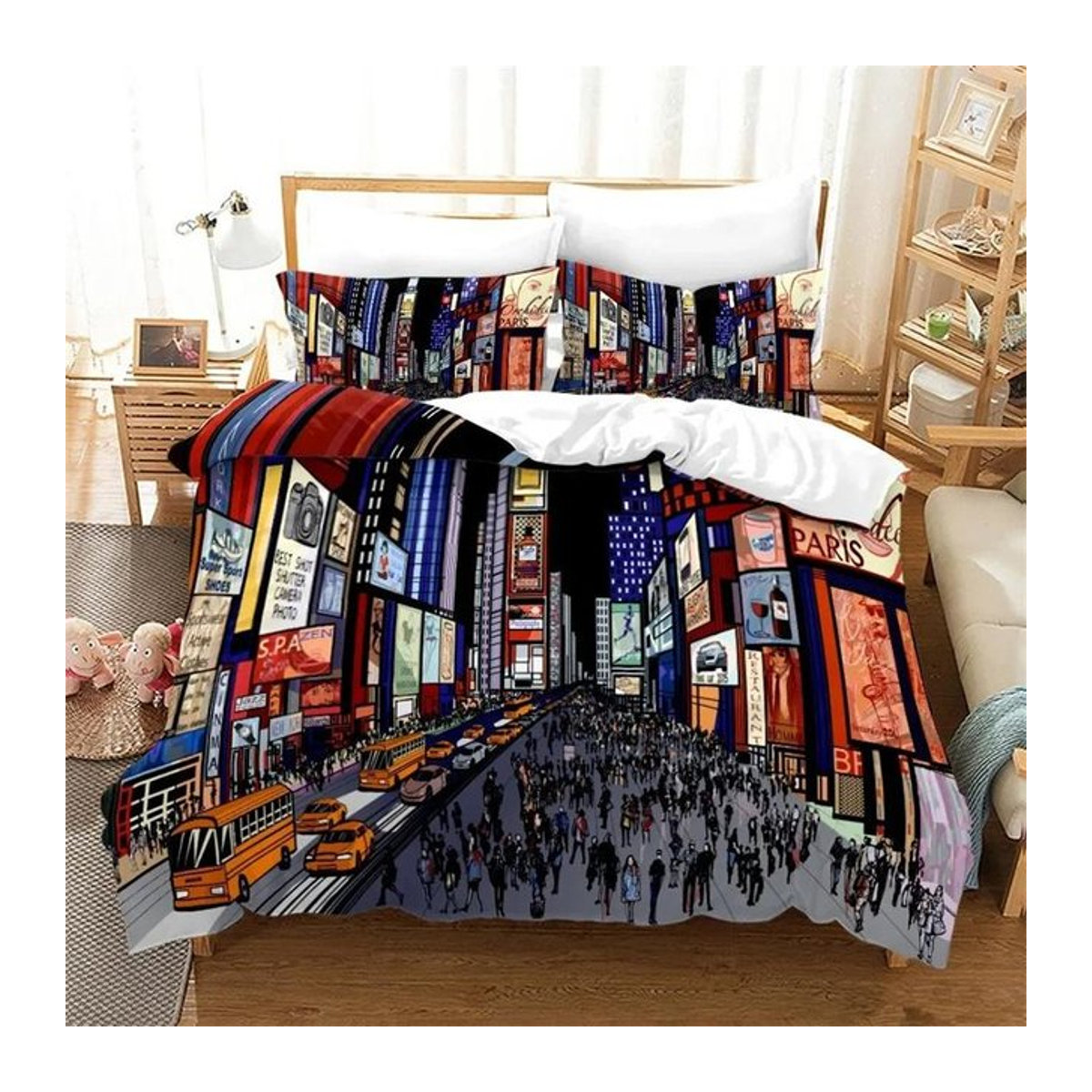 New York City Nachtansicht Bettwäsche Set mit Bettbezug und Kissenbezügen, weiche Heimtextilien, Breite: 135 cm, Länge: 200 cm - Bild 1