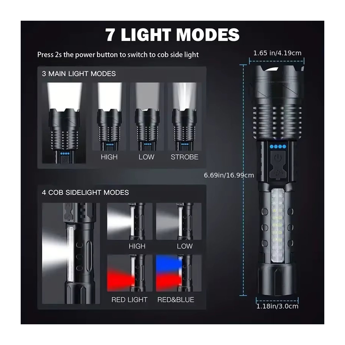 NEWBIRTH Taktische LED-Taschenlampe mit 100000 LM, wiederaufladbar und Zoom für große Reichweite bis 2000 m - Bild 4