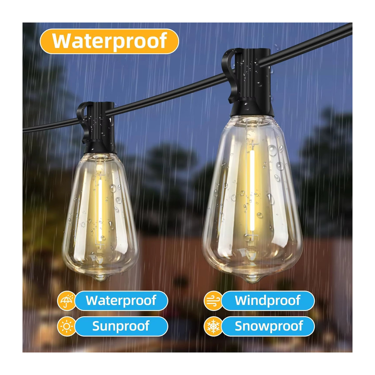 nexillumi Outdoor ST38 Solar-Lichterkette in Schwarz mit Fernbedienung, wasserdichte und bruchsichere dimmbare Retro-Glühbirnen als Solarleuchte für Garten, Veranda und Terrasse - Bild 2