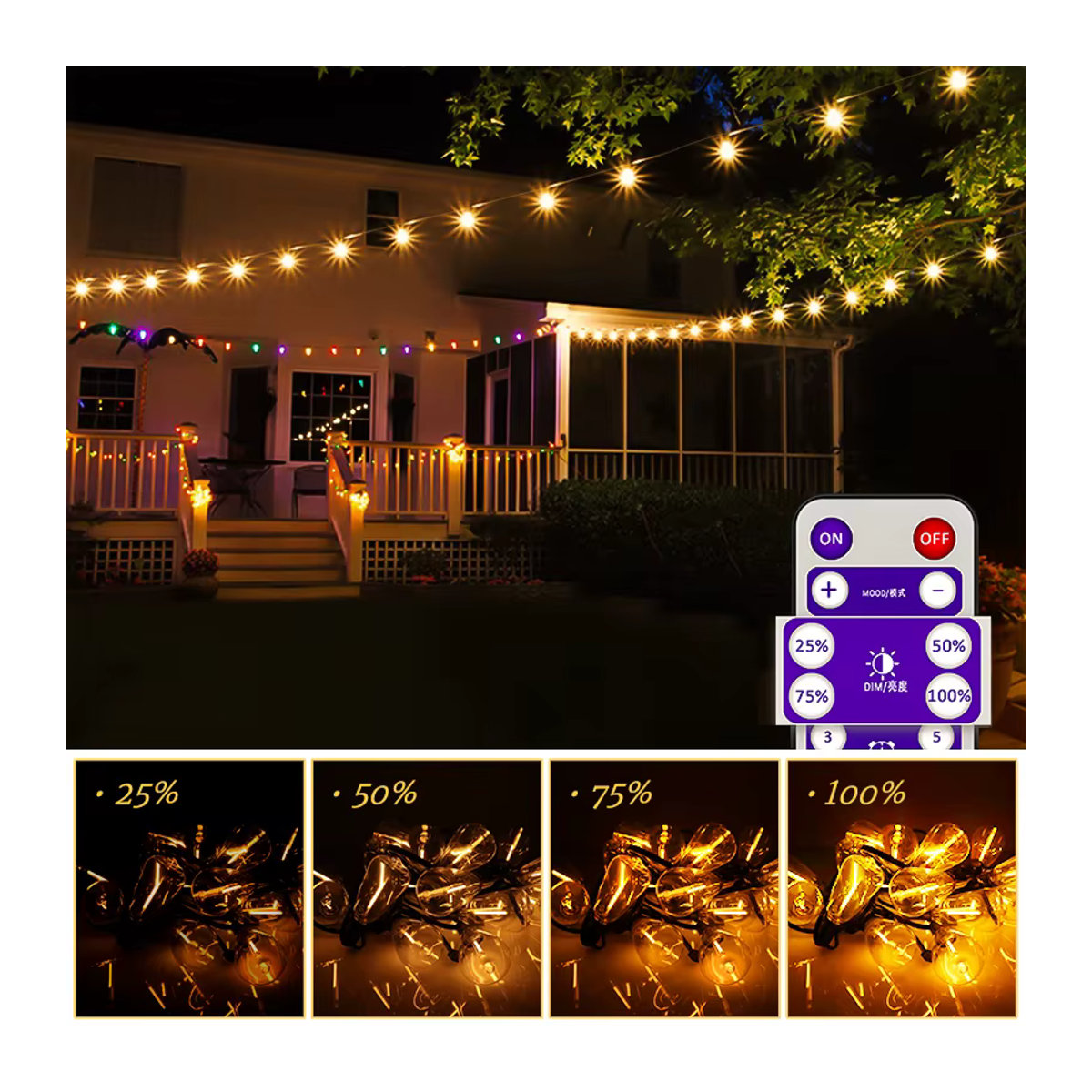 nexillumi Outdoor ST38 Solar-Lichterkette in Schwarz mit Fernbedienung, wasserdichte und bruchsichere dimmbare Retro-Glühbirnen als Solarleuchte für Garten, Veranda und Terrasse - Bild 3