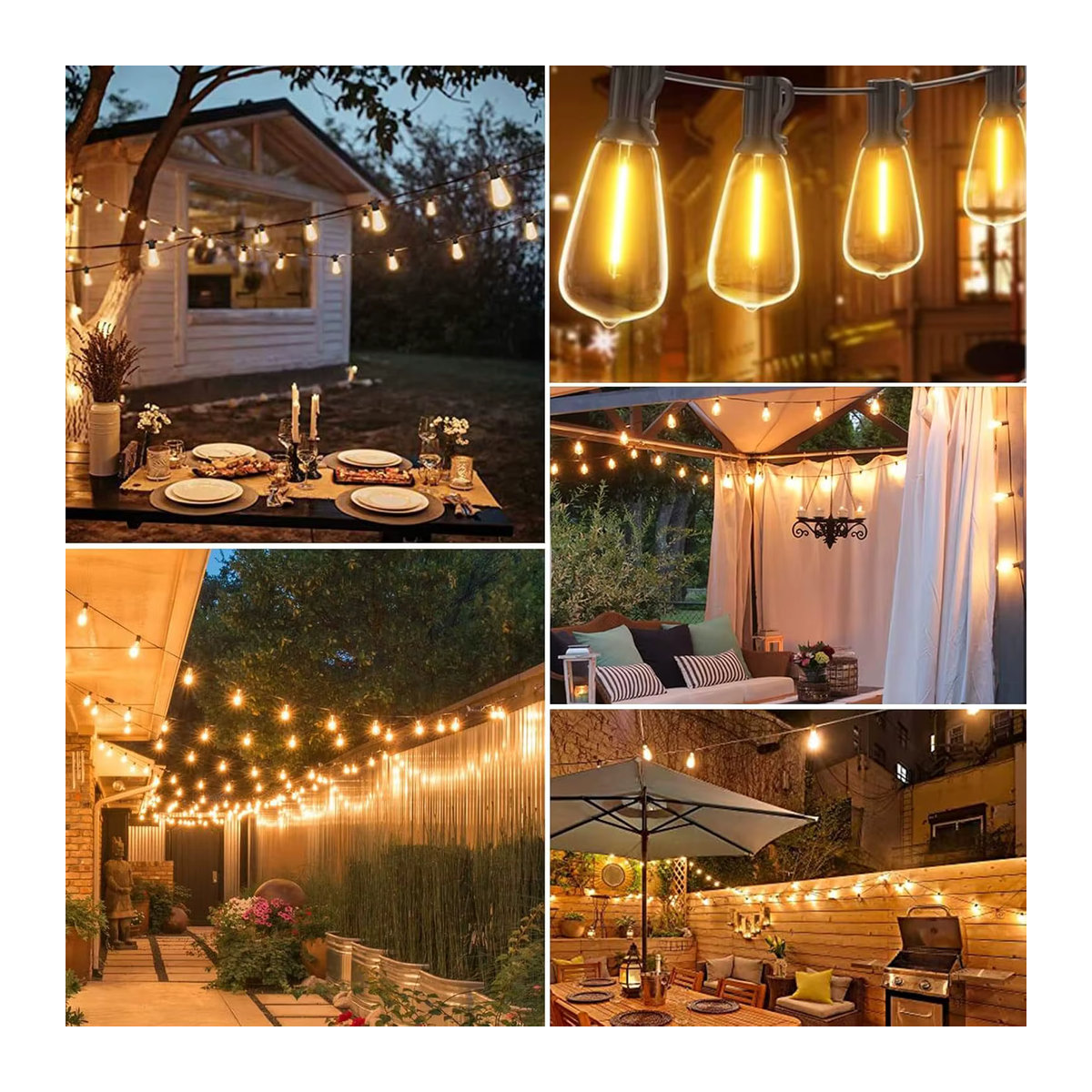 nexillumi Outdoor ST38 Solar-Lichterkette in Schwarz mit Fernbedienung, wasserdichte und bruchsichere dimmbare Retro-Glühbirnen als Solarleuchte für Garten, Veranda und Terrasse - Bild 6