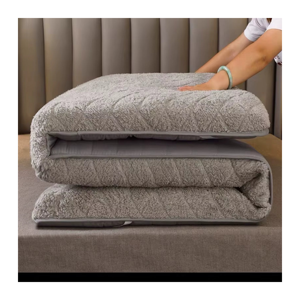 Nfshdream Lammwolle Tatami Matratze mit Flanell und Baumwollfüllung, Grau, Tragbarer Futon für Studenten und Schlafsaal - Bild 2