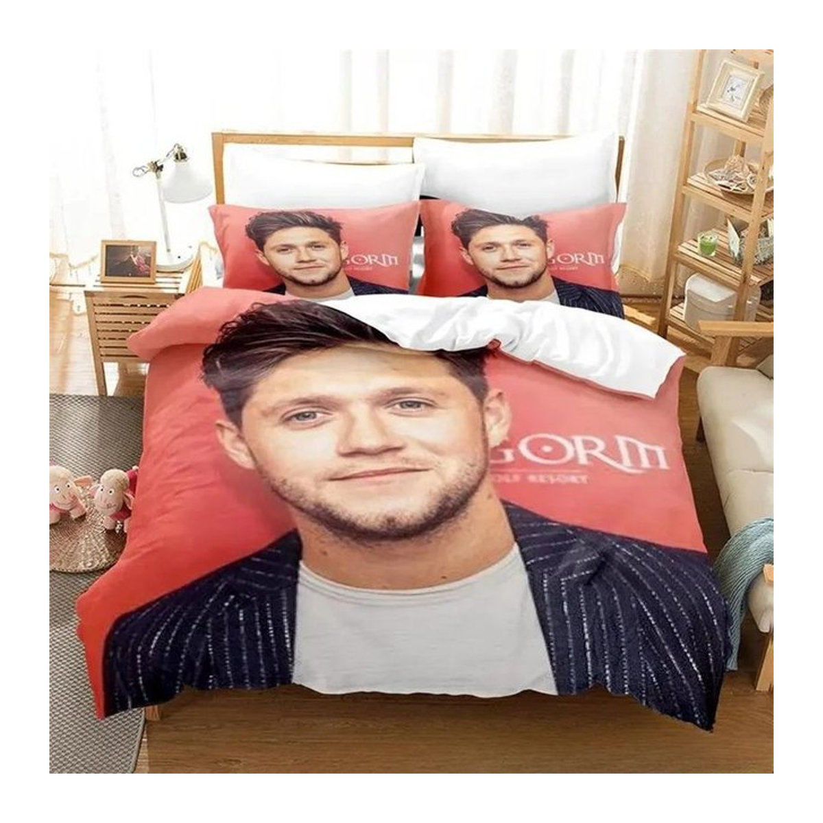 Niall Horan 3D-Druck Bettwäsche Set mit Bettbezug und Kissenbezügen für Erwachsene und Kinder, Größe: 70 x 133 cm - Bild 1