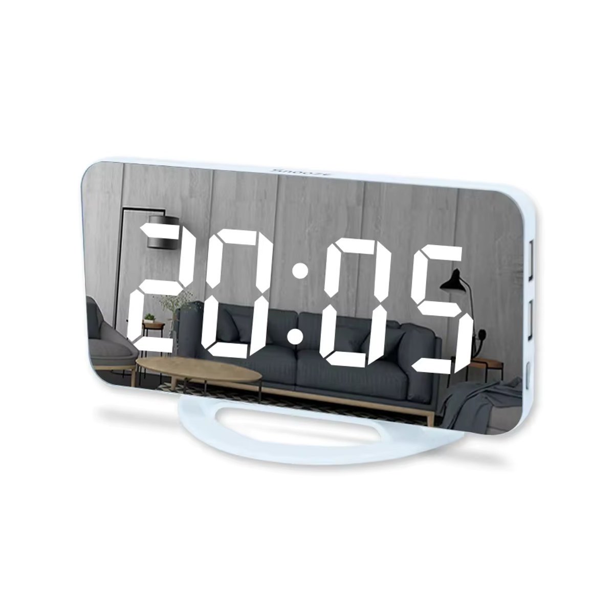 Niditon Digitale LED-Uhr mit Spiegeloberfläche in Weiß, Rechteckige Wand- und Schreibtischuhr aus Glas und Kunststoff für Schlafzimmer, Wohnzimmer und Büro - Bild 6