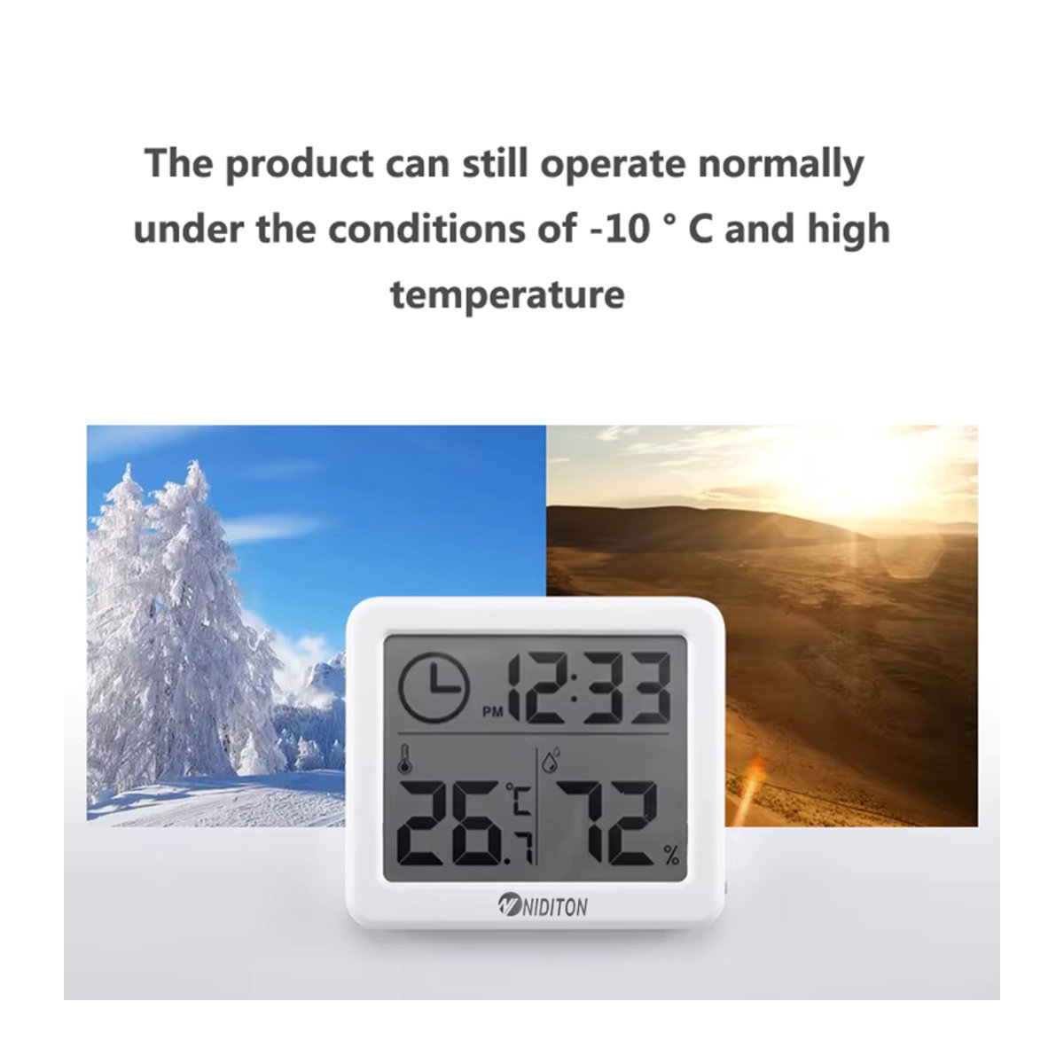 Niditon Digitale Schreibtisch- und Wanduhr mit Thermometer und Hygrometer in Weiß - Bild 4