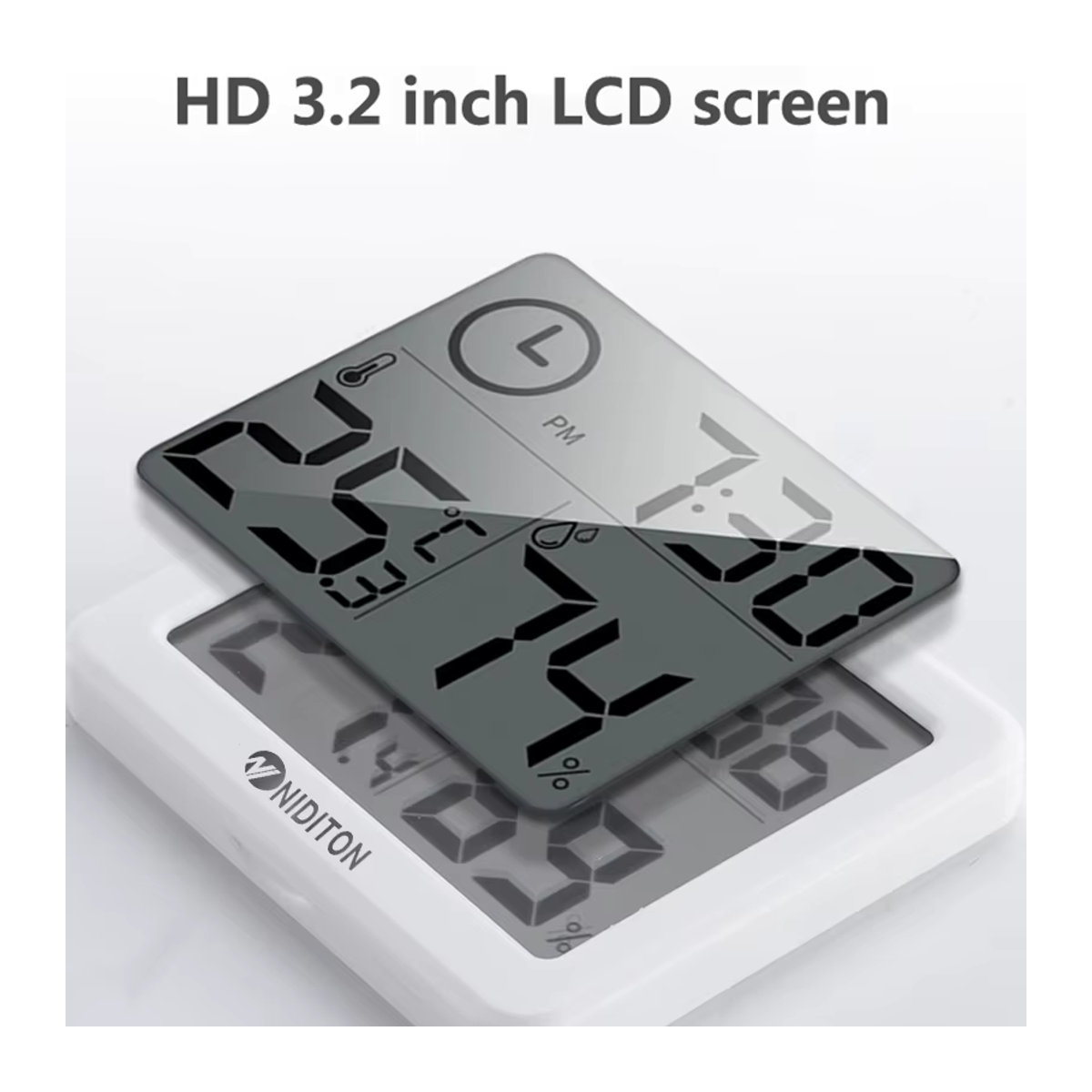 Niditon Digitale Schreibtisch- und Wanduhr mit Thermometer und Hygrometer in Weiß - Bild 5