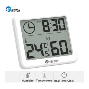 NIDITON Digitale Schreibtischuhr und Wanduhr mit Thermometer und Hygrometer in Weiß