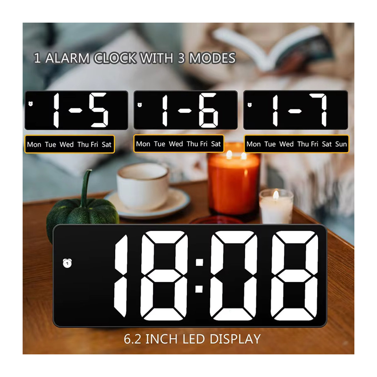 Niditon LED-Digitalwecker in Schwarz, tragbare Tischuhr für Schlafzimmer und Büro, batteriebetrieben - Bild 4