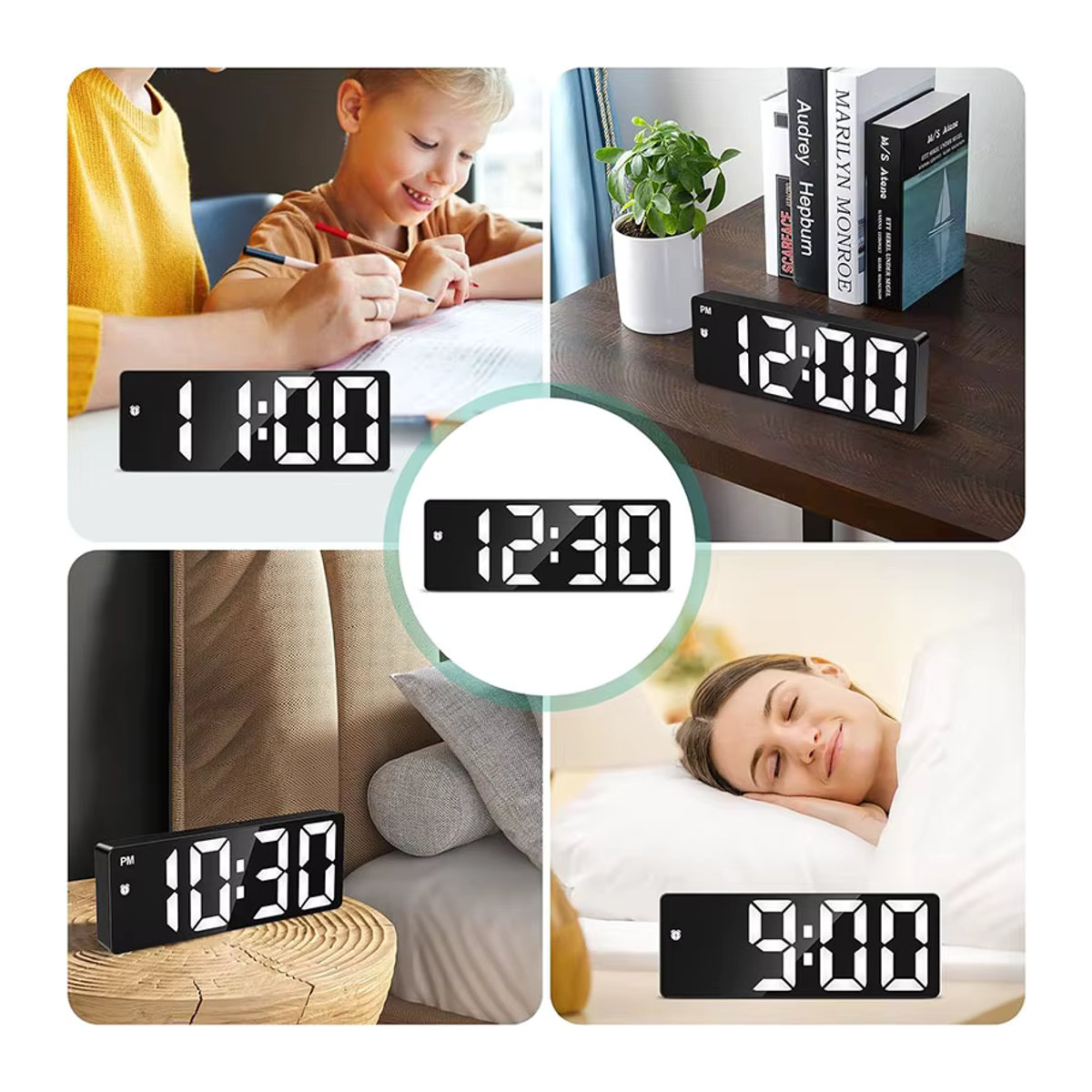 Niditon LED-Digitalwecker in Schwarz, tragbare Tischuhr für Schlafzimmer und Büro, batteriebetrieben - Bild 5