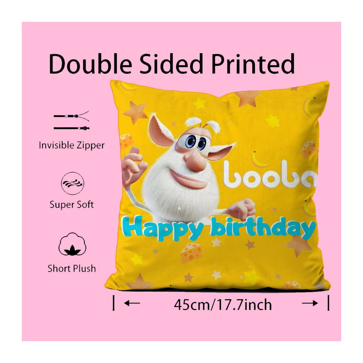 Niedliche Booba Kissenhülle aus kurzem Plüsch mit unsichtbarem Reißverschluss, Multicolor, B/B/H: 18 x 18 x 18 cm - Bild 1