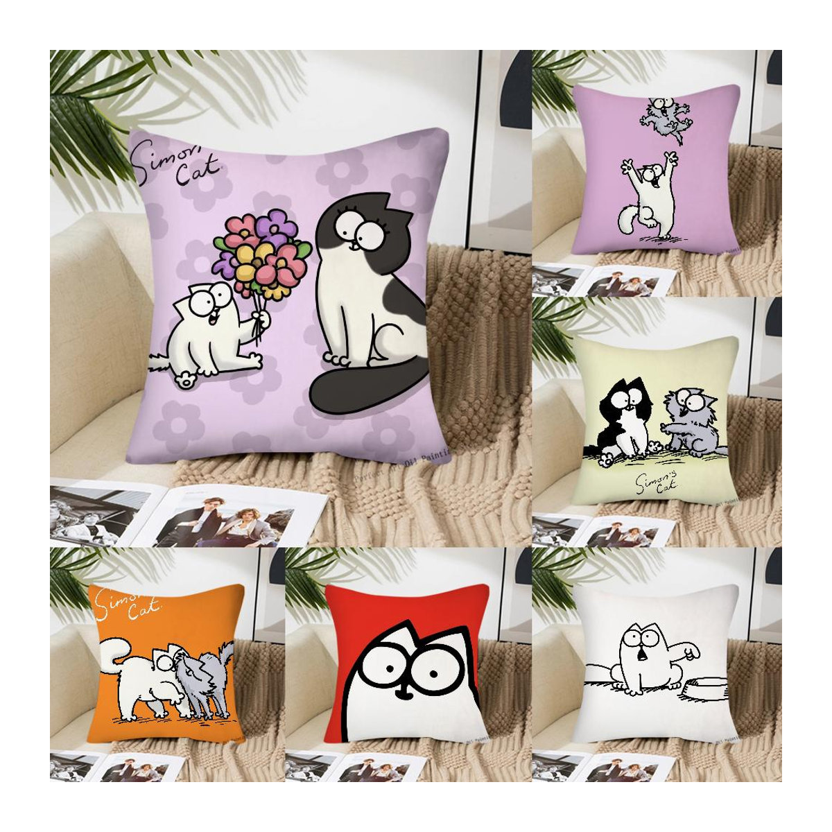 Niedlicher Kissenbezug mit Simons-Katze Motiv für Sofa und Wohnzimmer, B/T/H: 45 x 45 x 0 cm (oder 45 x 45 cm) - Bild 1