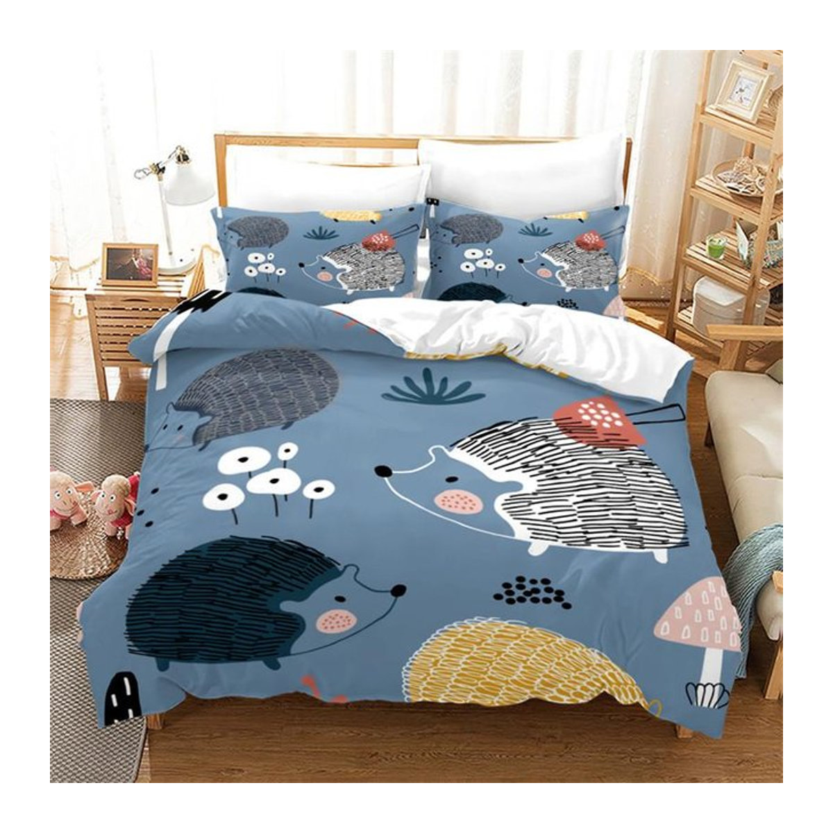 Niedliches Igel Bettwäsche Set mit Kissenbezügen für Kinder aus Polyester, B/H: 135 x 200 cm - Bild 1