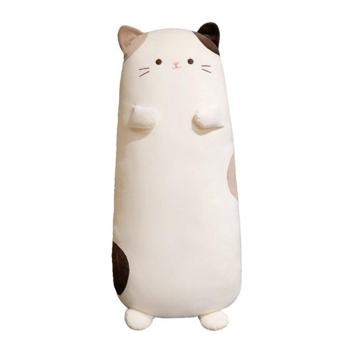 Niedliches Kaliko-Katzen Plüschtier als langes Umarmungskissen und Schlafbegleiter, Waschbar, Weiß, Länge: 70 cm - Bild 1