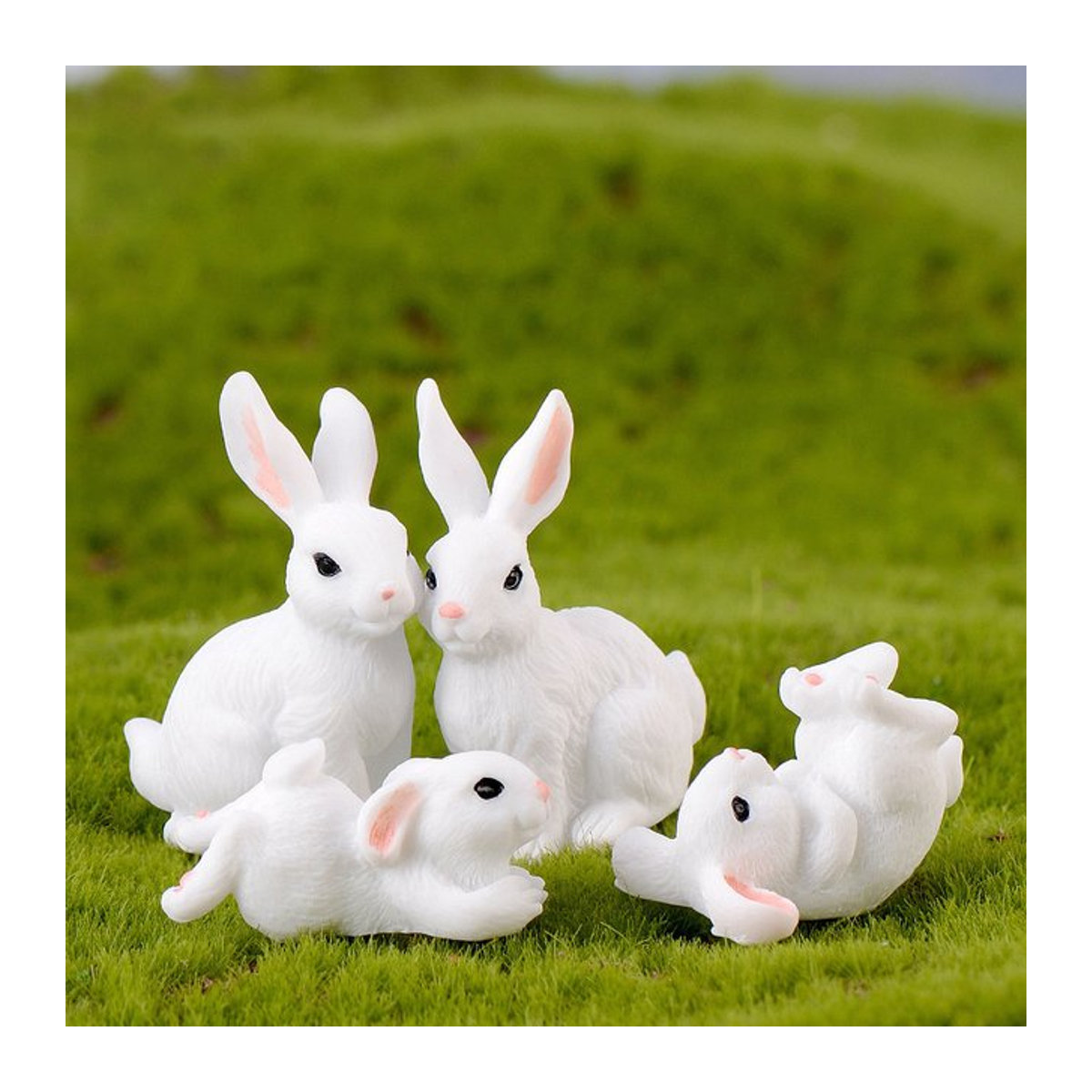 Niedliches Kaninchen als Miniatur-Osterfigur aus weißem Harz für den Garten und die Dekoration - Bild 1
