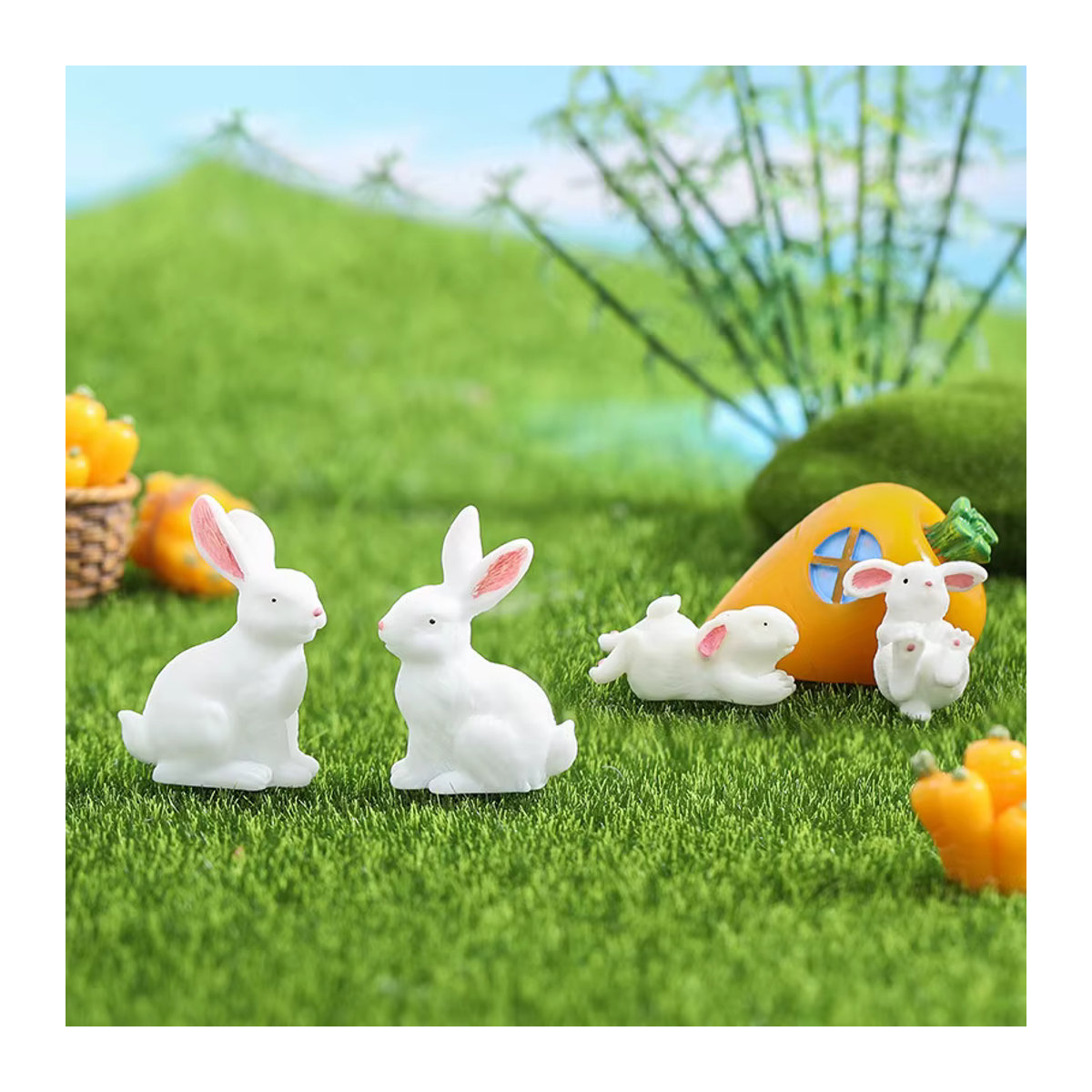 Niedliches Kaninchen als Miniatur-Osterfigur aus weißem Harz für den Garten und die Dekoration - Bild 2