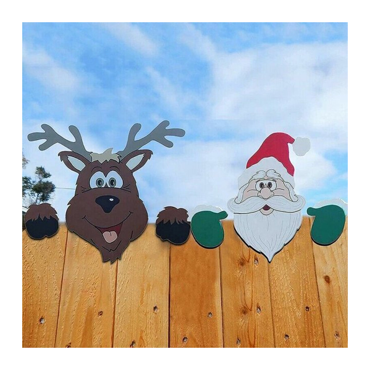 Niedliches Peeking Santa Claus Gartenornament für Zaun und Terrasse zur Weihnachtsdekoration - Bild 1